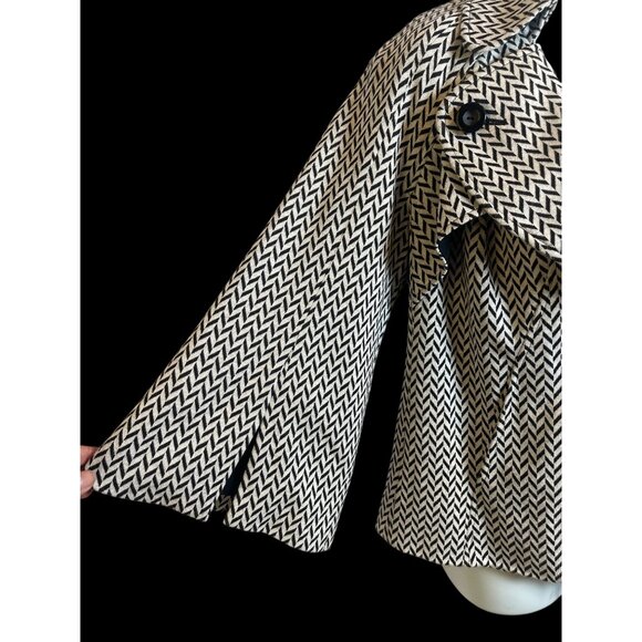 Kate Unger Button Collar Retro Cape Jacket Herringbone Black White Size 10 - Picture 2 of 7